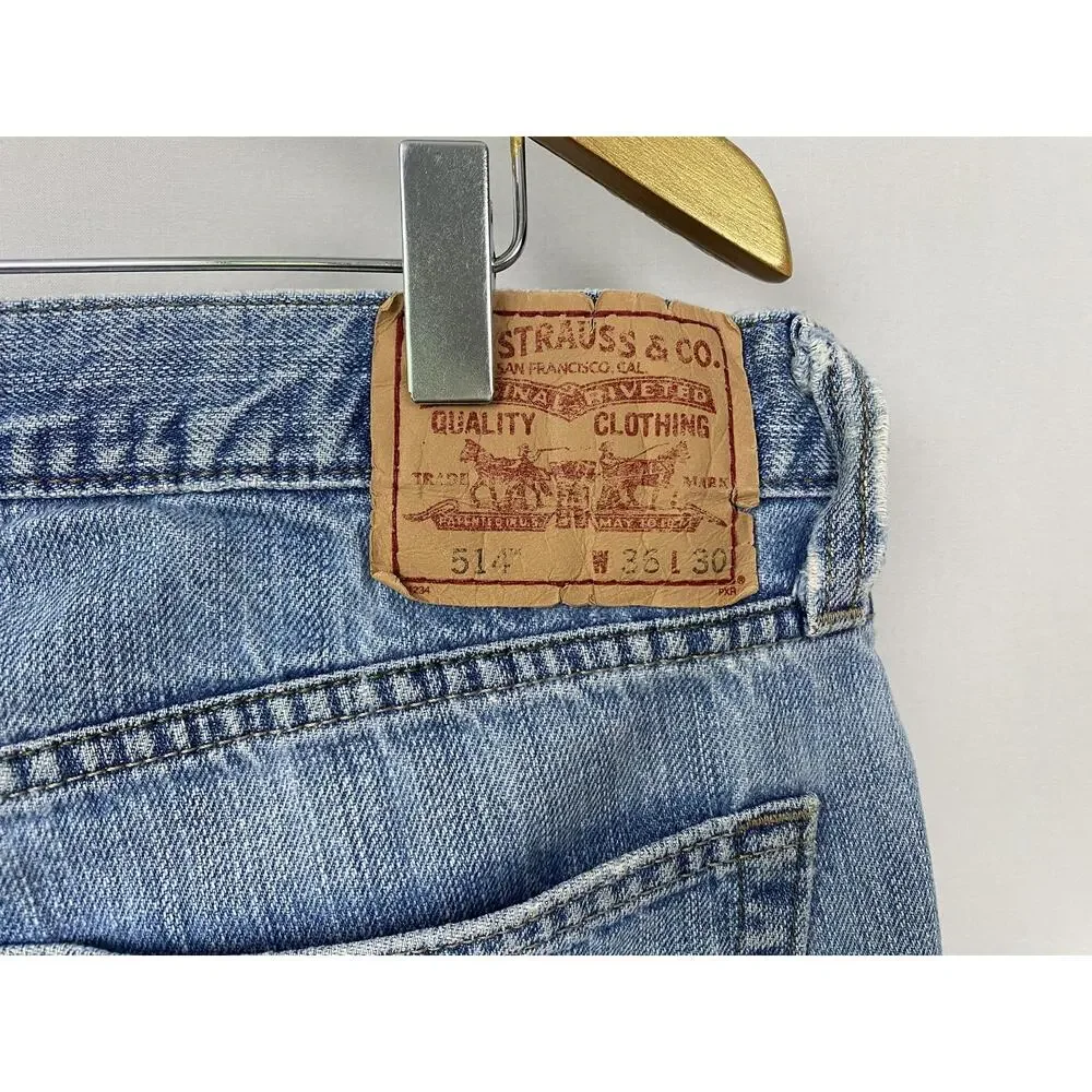Levis 514 Jeans Mens 36x30 Light Wash Blue‎ Slim Straight Leg Denim Casual Y2K